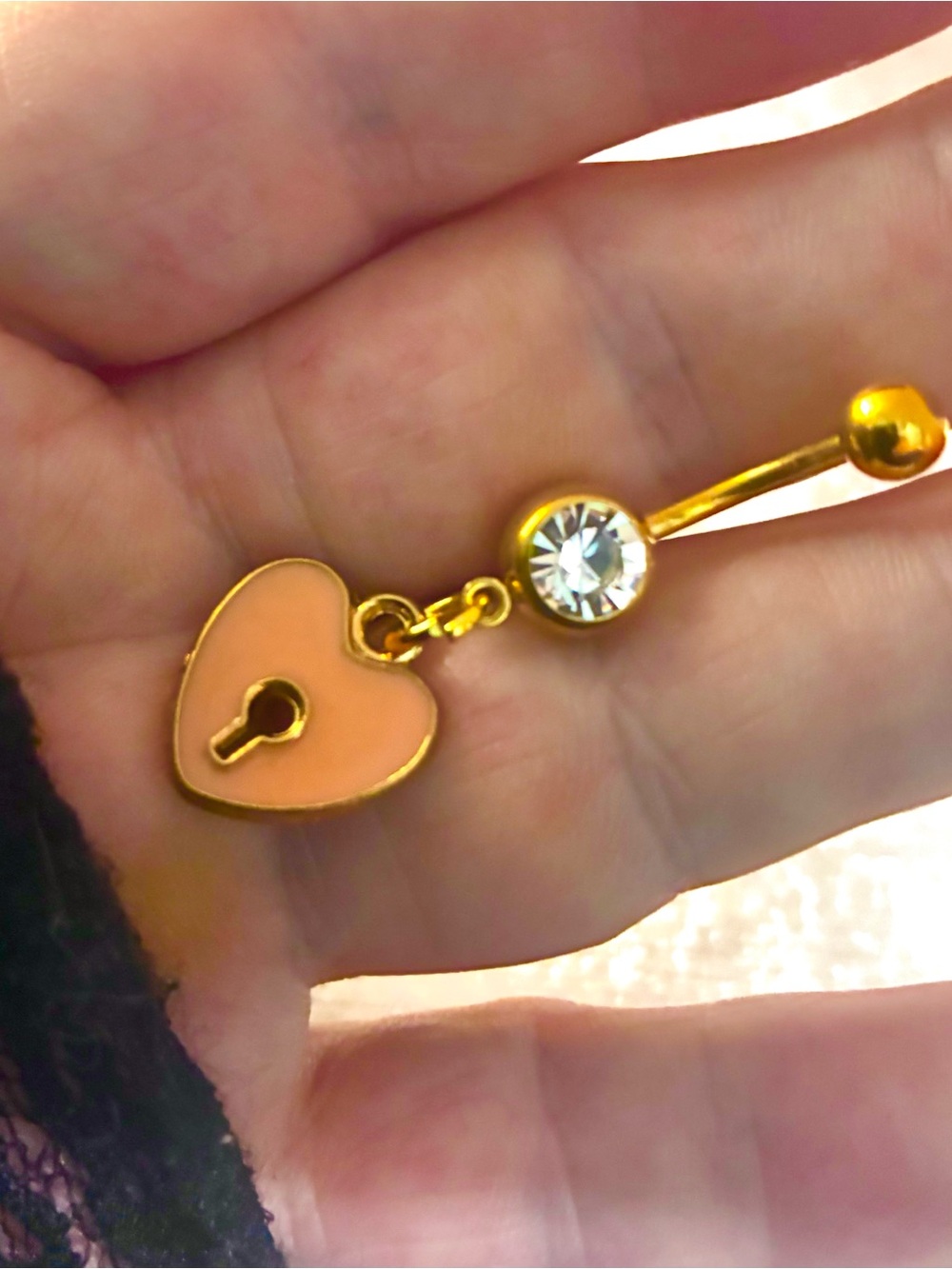 NAVEL BELLY RING heart key lock - Picture 3 of 7